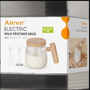 Aieve Milk Frother Electric Cup USB Rechargeable Self Mix Cup W/Lid High Quality